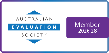 Australian Evaluation Society membership card for 2026-28, with blue and purple design elements.