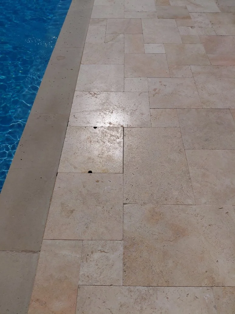 More detail work including custom cut and fitted skimmer cover for pool deck