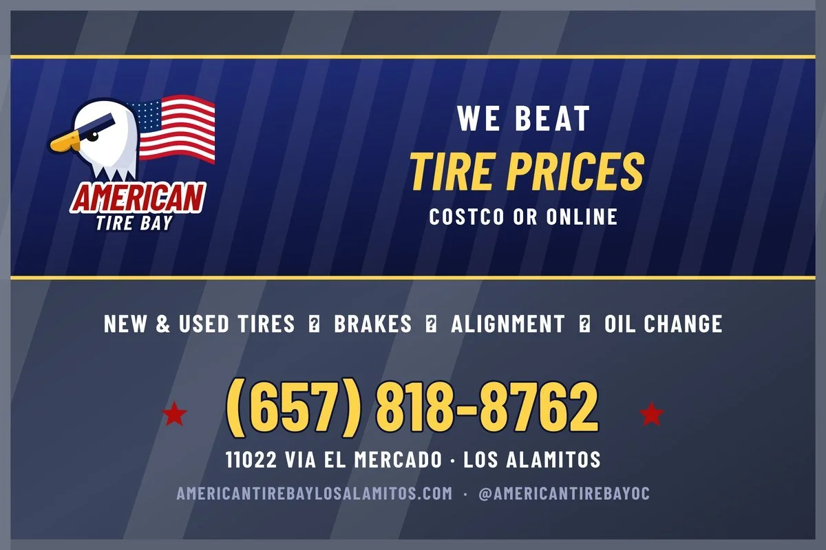 72×48 WINDOW GRAPHICS — SAMPLE BUILD — American Tire Bay · Los Alamitos. Their online logo was too small to print. I rebuilt it as clean vector so it stays sharp at six feet wide.