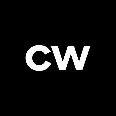 Black background with white lowercase letters 'cw' in the center.