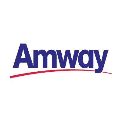 Amway logo with blue text and a red curved line underneath