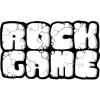The words 'rock' and 'game' written in a graffiti-style font with black outlines and white fill.