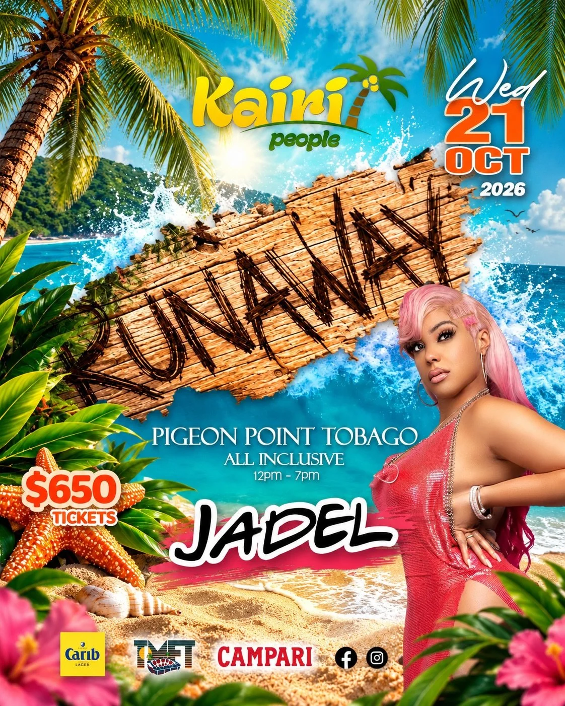 Tobago, allyuh ready for me?! 😍🌴🔥

I&rsquo;ll be performing LIVE at Kairi People RUNAWAY on Wednesday, October 21st! 🇹🇹💃🏽

Sun, sand, Soca and a whole lotta vibes! 🌊☀️ Can&rsquo;t wait to see allyuh out there! 🥳

📍 Pigeon Point, Tobago
🗓️ 