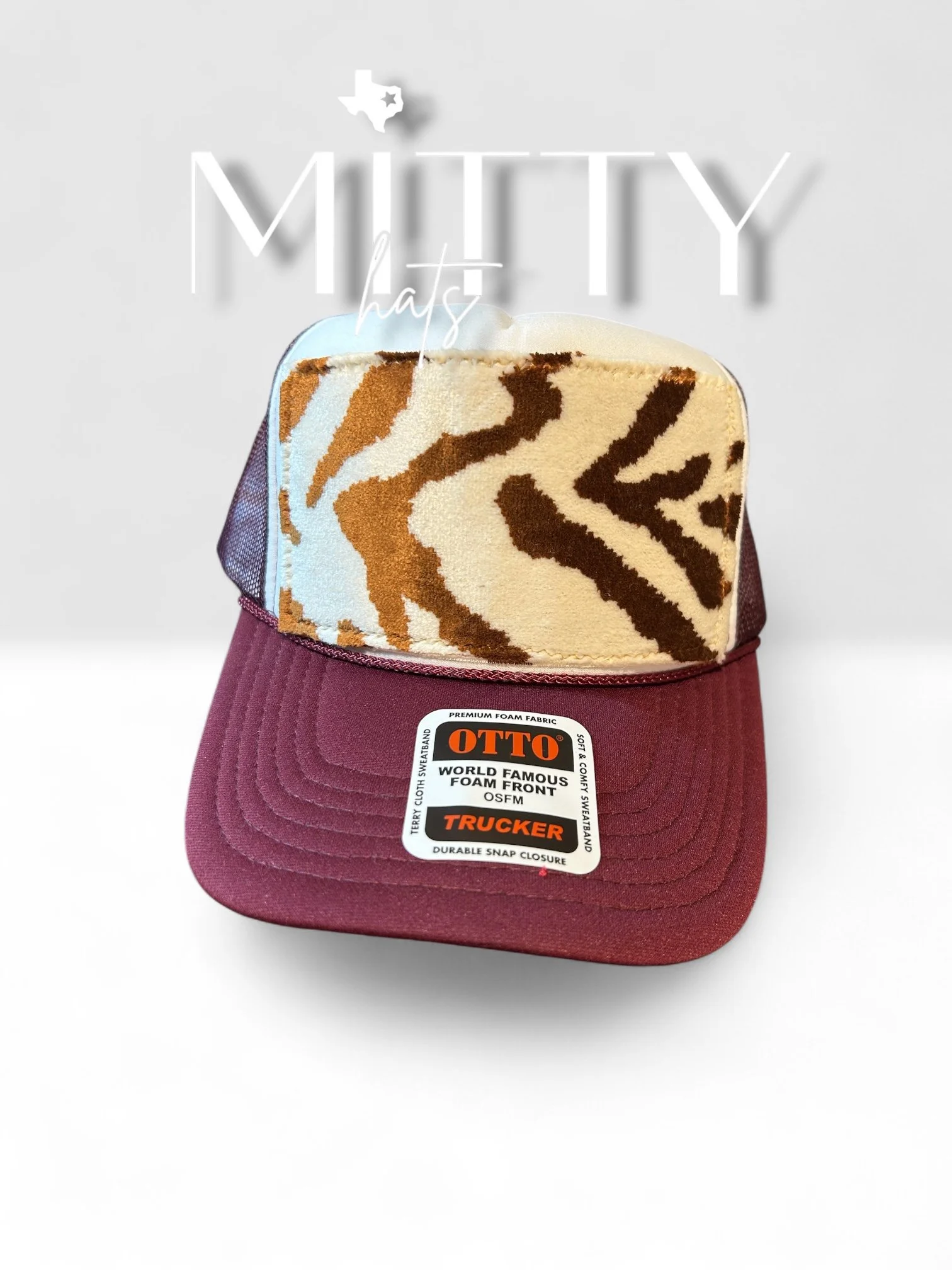 Classic Trucker Rope Hat/ Zebra Felt Patch