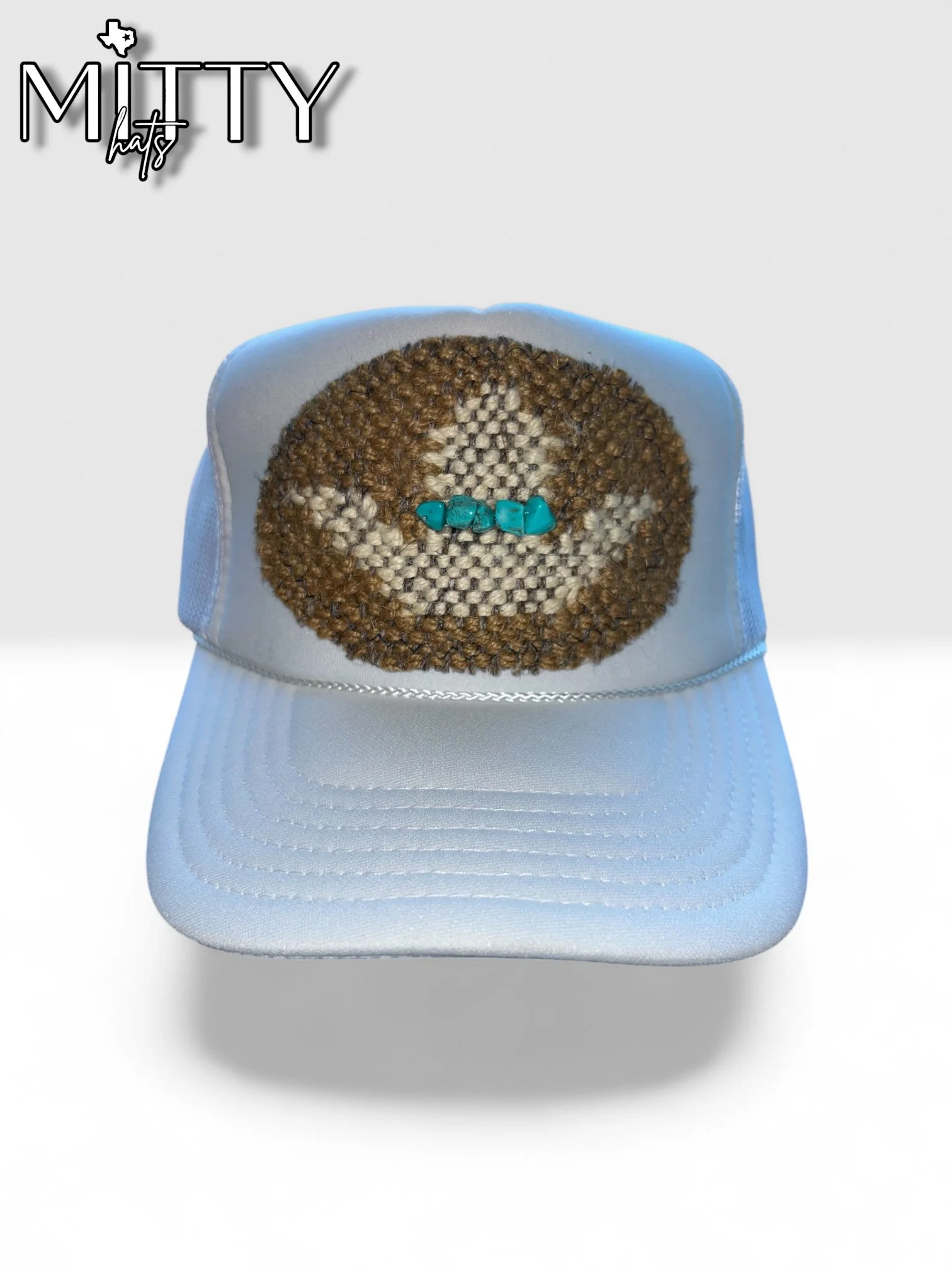 Classic Trucker Rope Hat/ Cowboy Patch & Stones