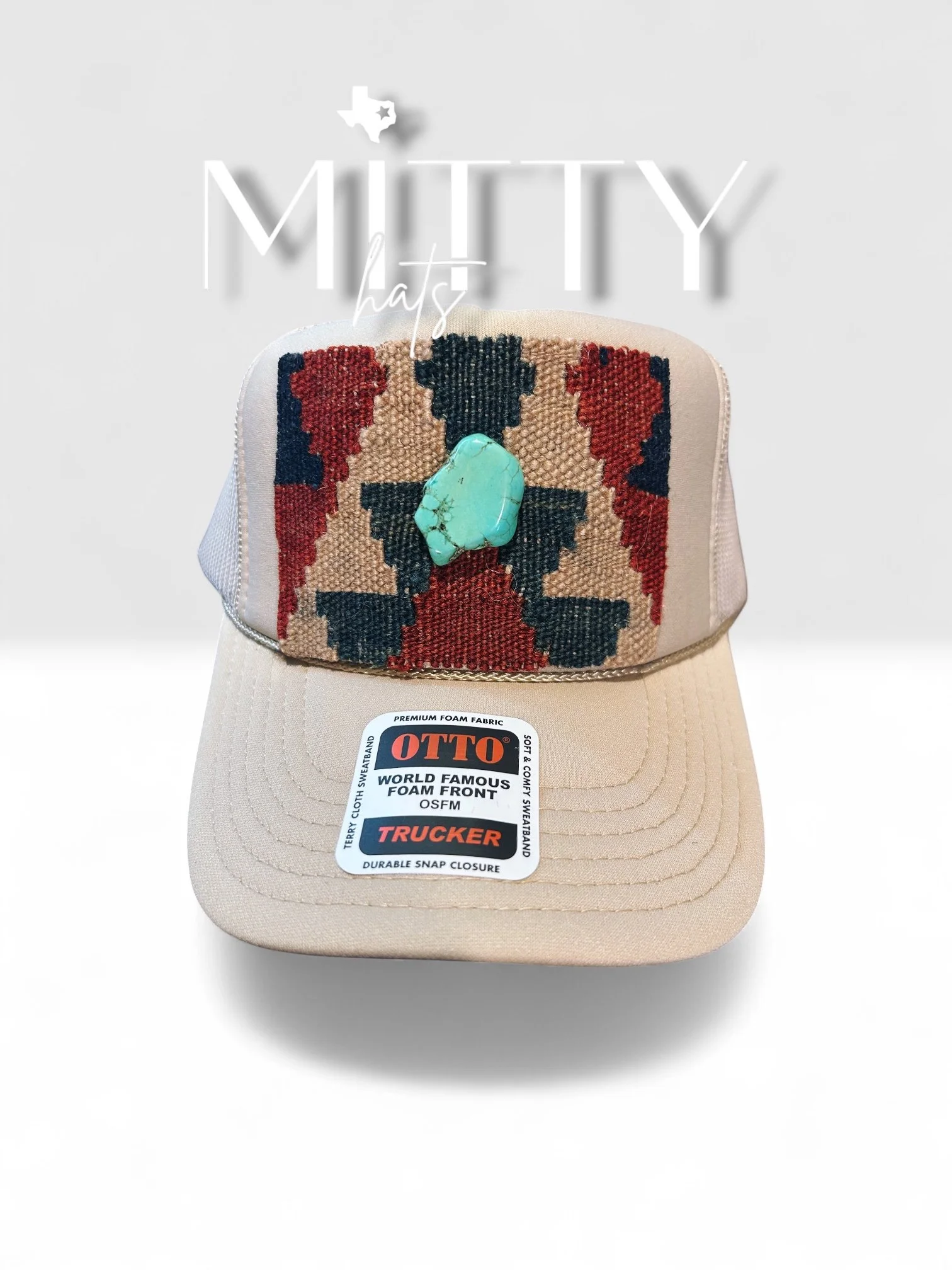 Classic Trucker Rope Hat/ Aztec Patch & Stone