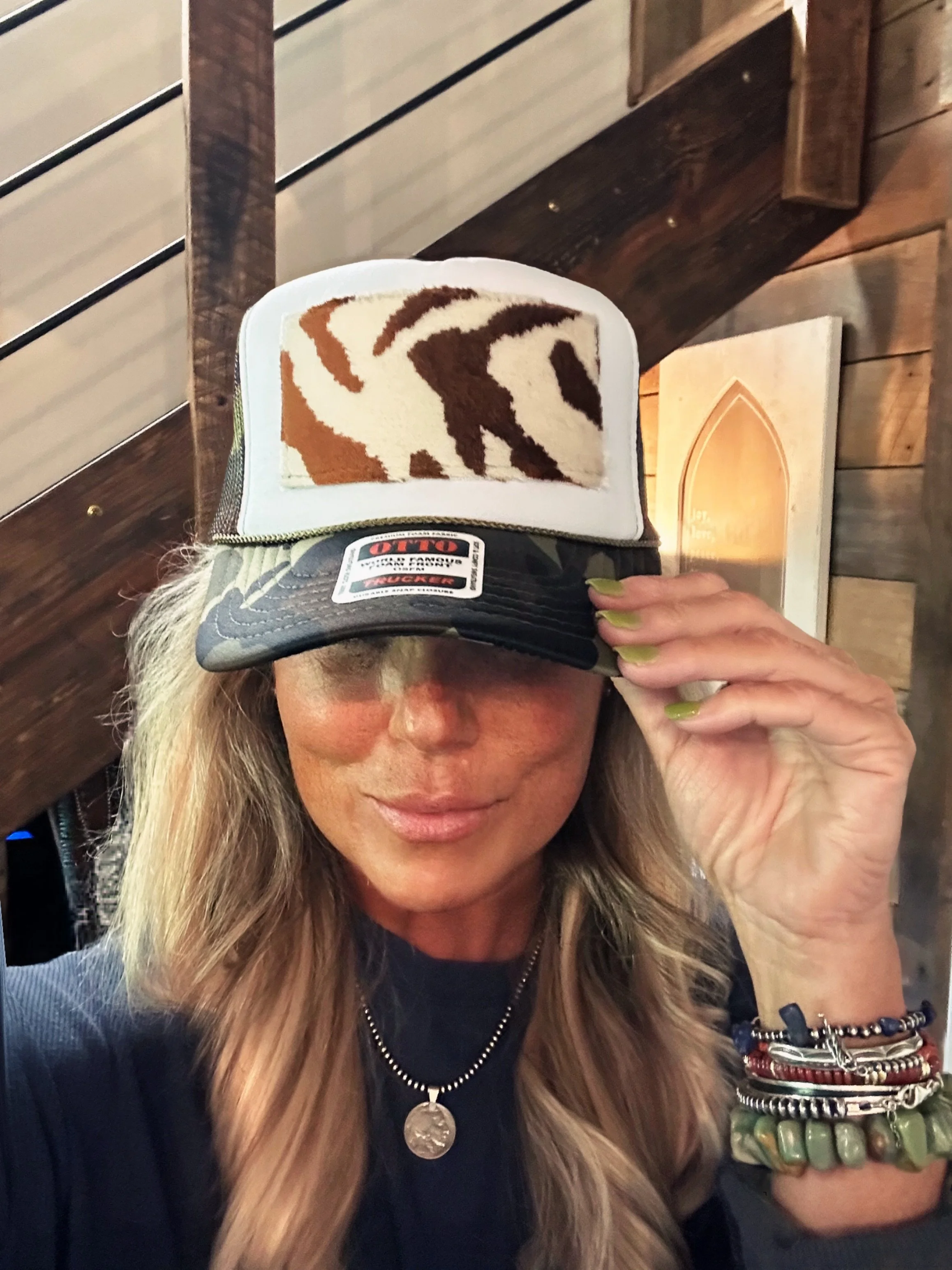Classic Trucker Rope Hat/ Zebra Felt Patch