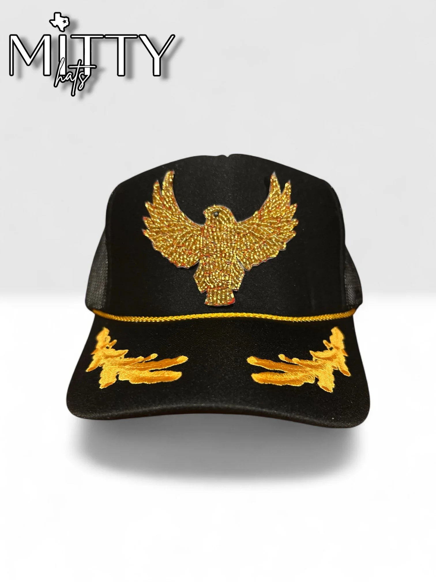 Classic Trucker Rope Hat/ Gold Beaded Eagle