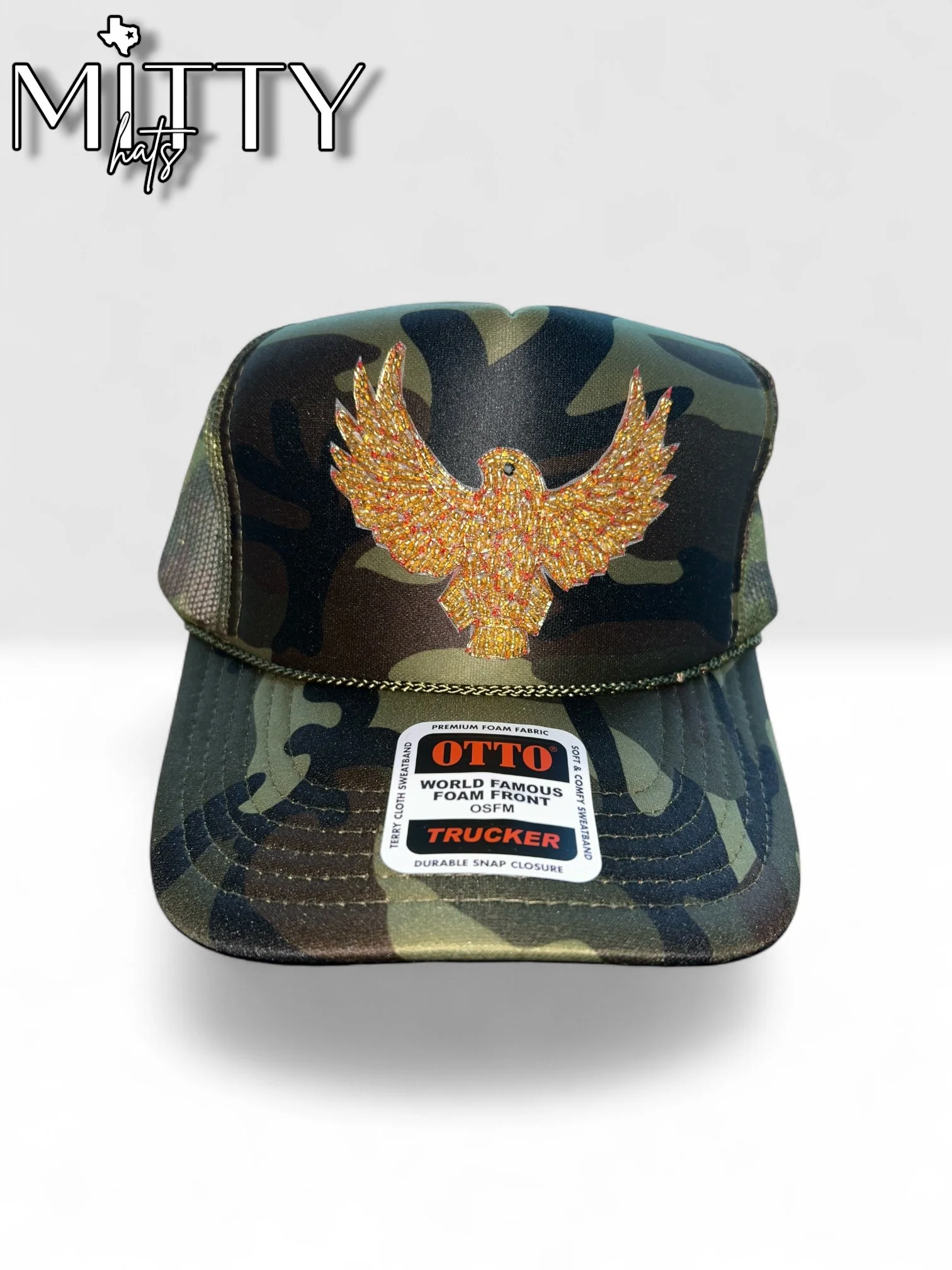 Classic Trucker Rope Hat/ Gold Beaded Eagle