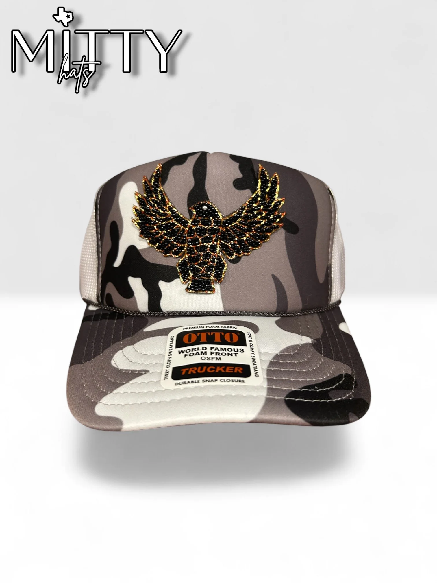 Classic Trucker Rope Hat/ Black Beaded Eagle