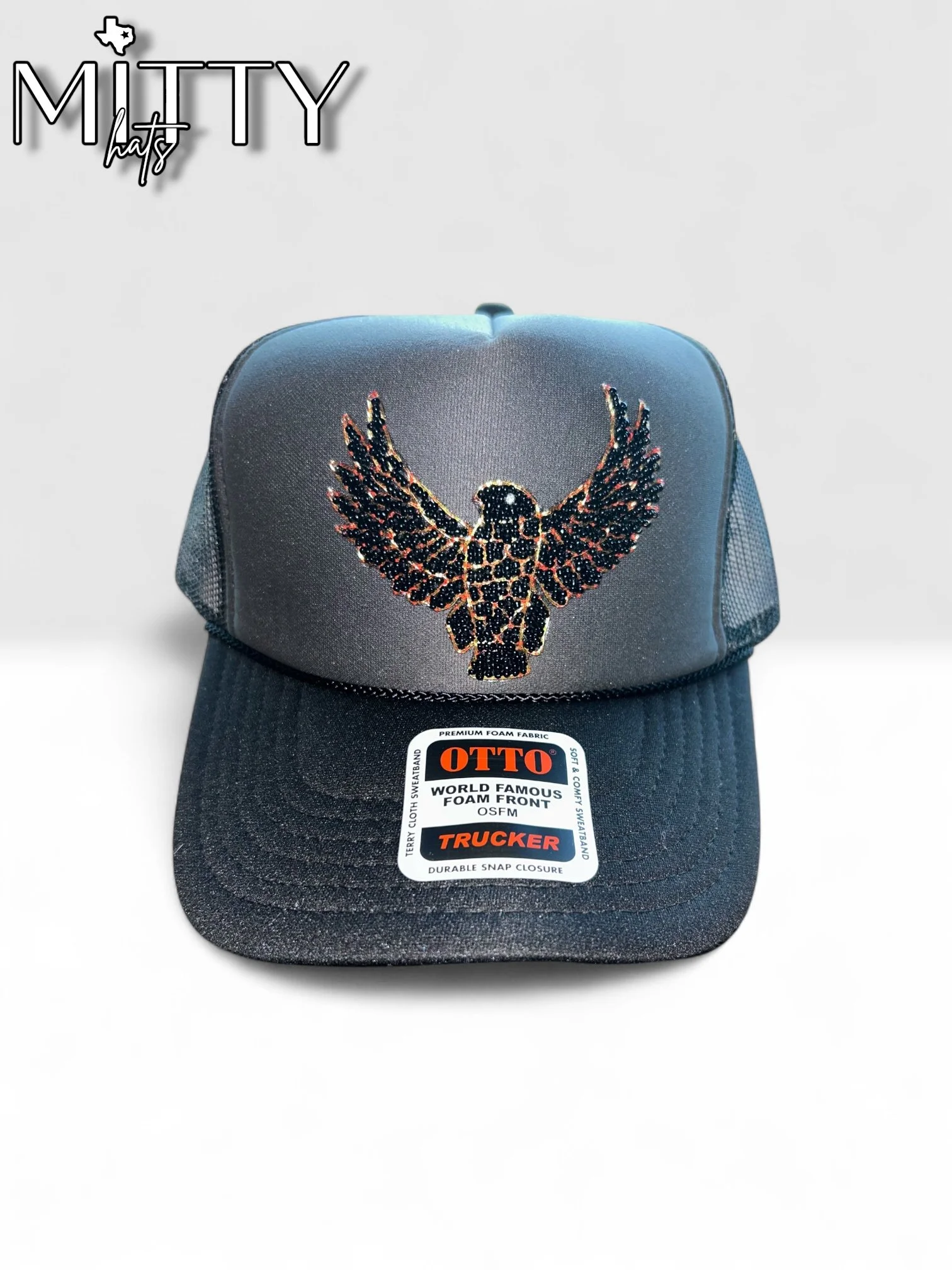 Classic Trucker Rope Hat/ Black Beaded Eagle