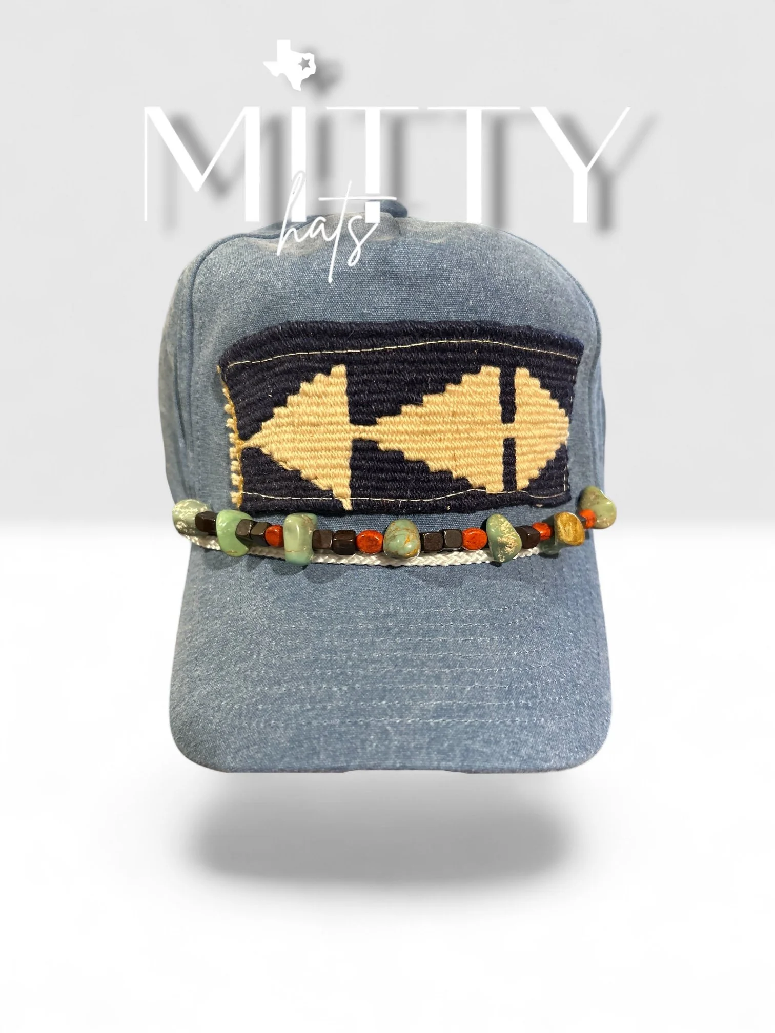 Classic Trucker Rope Hat/ Arrows Patch & Beaded Stones