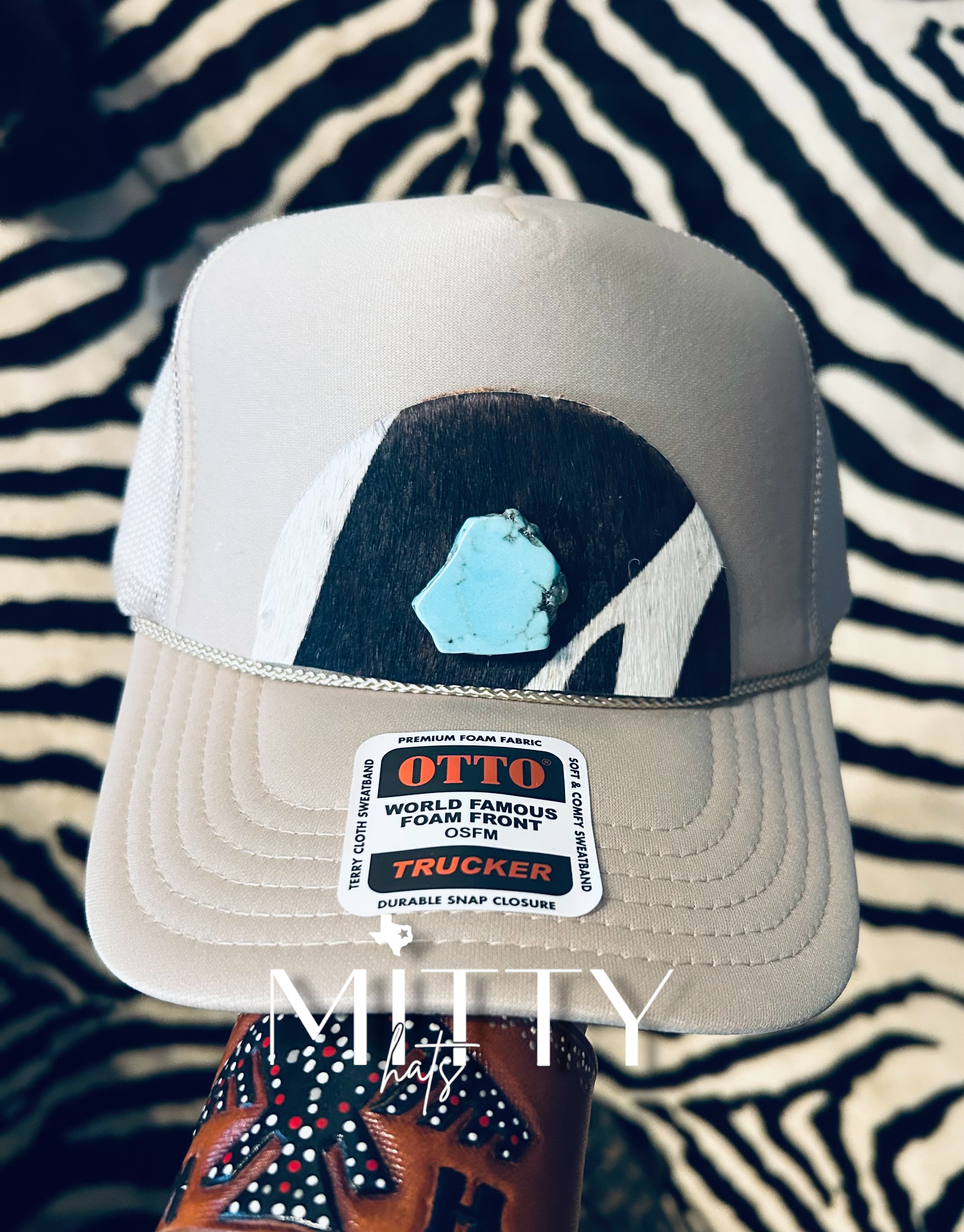 Classic trucker Otto hat w/ Hair on hide & Stone