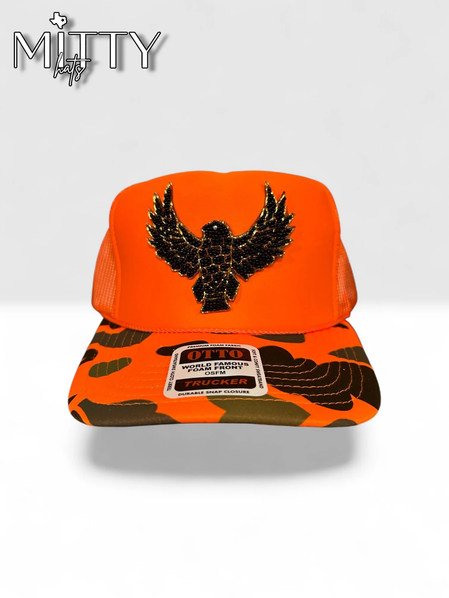 Classic Trucker Rope Hat/ Black Beaded Eagle