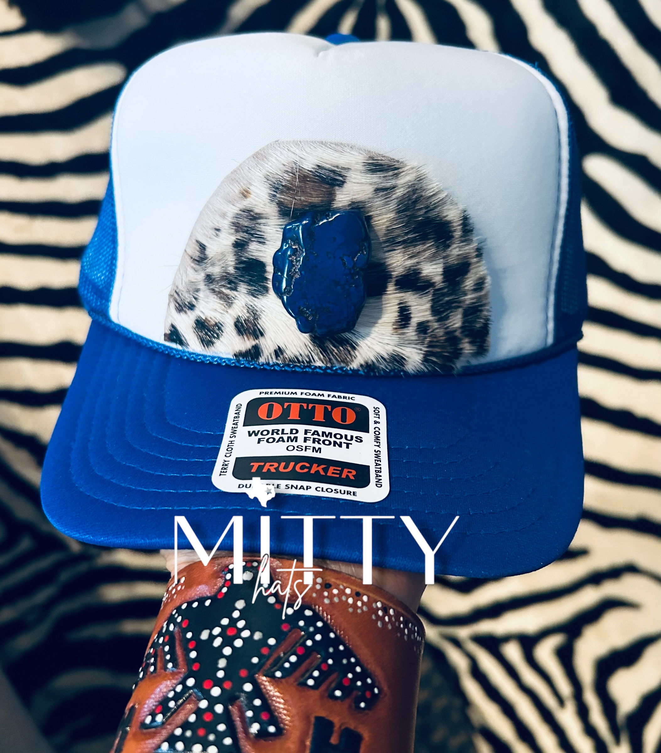 Classic trucker Otto hat w/ Hair on hide & Stone