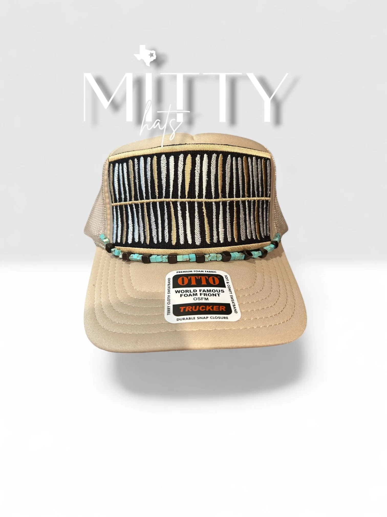 Classic Trucker Rope Hat/ Gold & Silver Patch & Beaded Stones