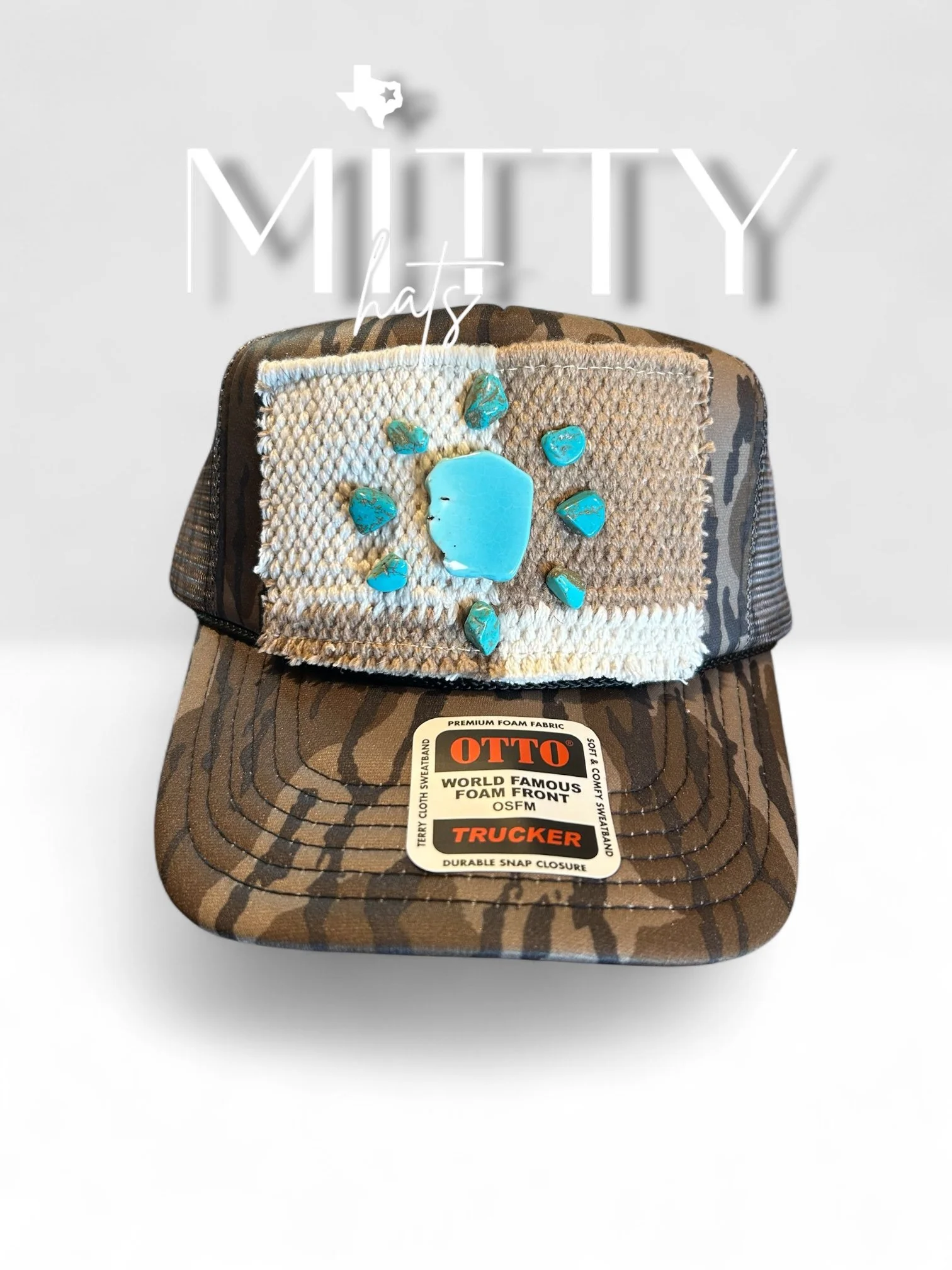 Classic Trucker Rope Hat/ Checkered Patch & Stone
