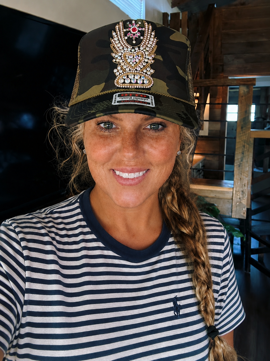 Classic Trucker Rope Hat/ Rhinestone Winged Heart