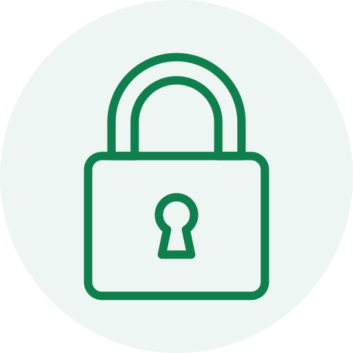 Icon of a closed padlock in green outline.