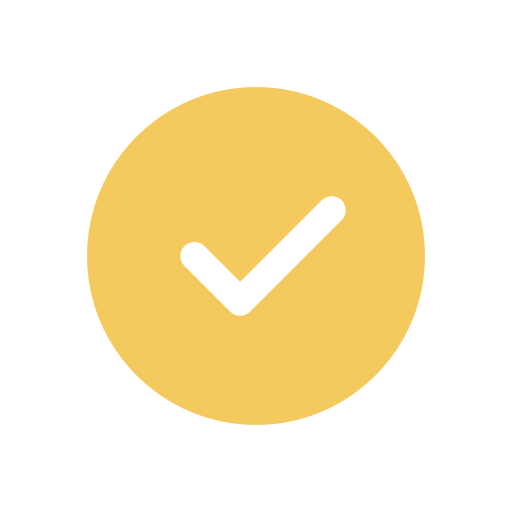 A yellow circular icon with a black checkmark in the center.