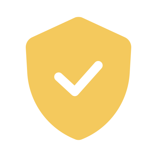 Gold shield with a black checkmark in the center.