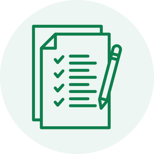 Icon of a checklist or to-do list with a pen.