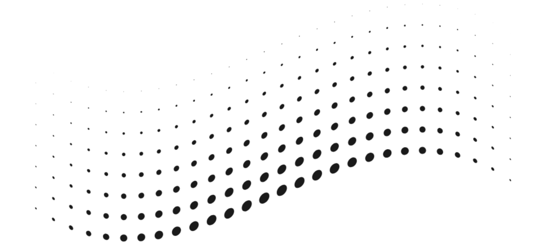 Black background with a 3D wave pattern made of white dots.