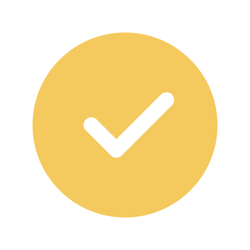A yellow check mark inside a yellow circle with a black outline.