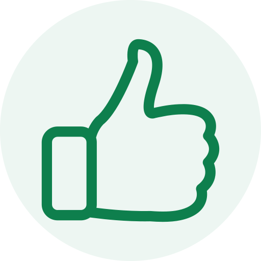 Green thumbs-up icon inside a circle on a light background.