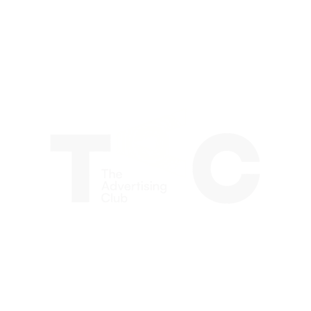 Black badge with white text and outline featuring the words "The Advertising Club" and large stylized letters "TAC".