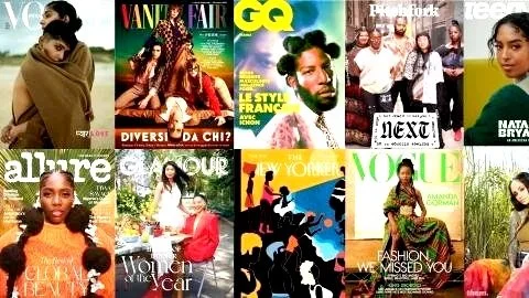 Collage of magazine covers including Vogue, GQ, Teen Vogue, Allure, and others, featuring various celebrities and models.