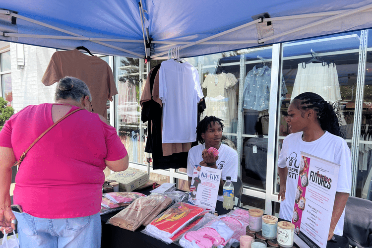 Students vending at a marketplace