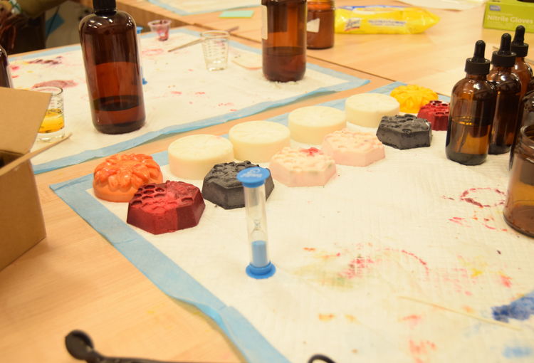 Students making beauty products