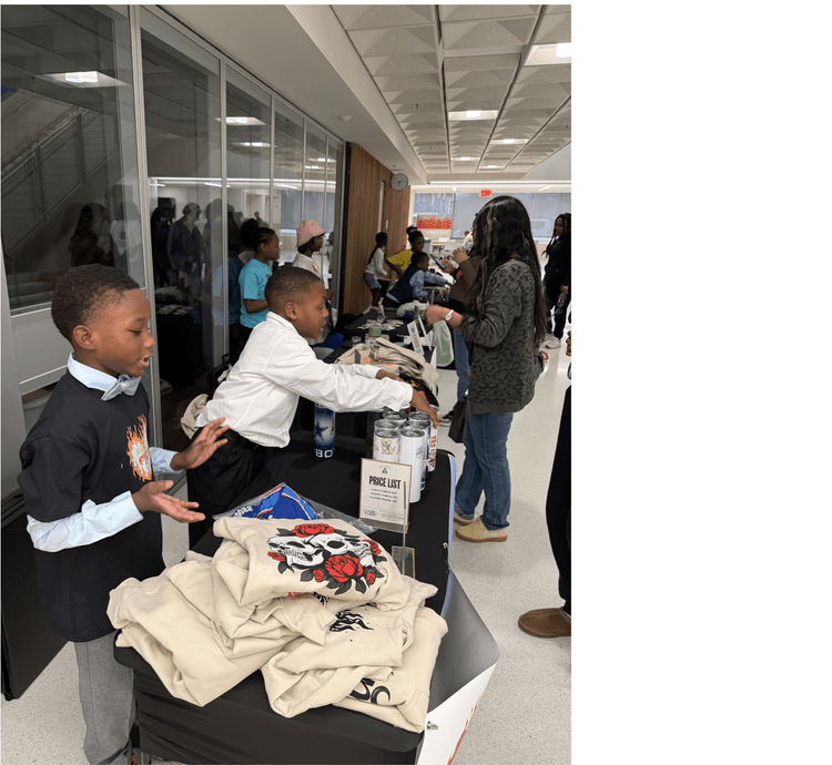 Students learning money skills and pricing products