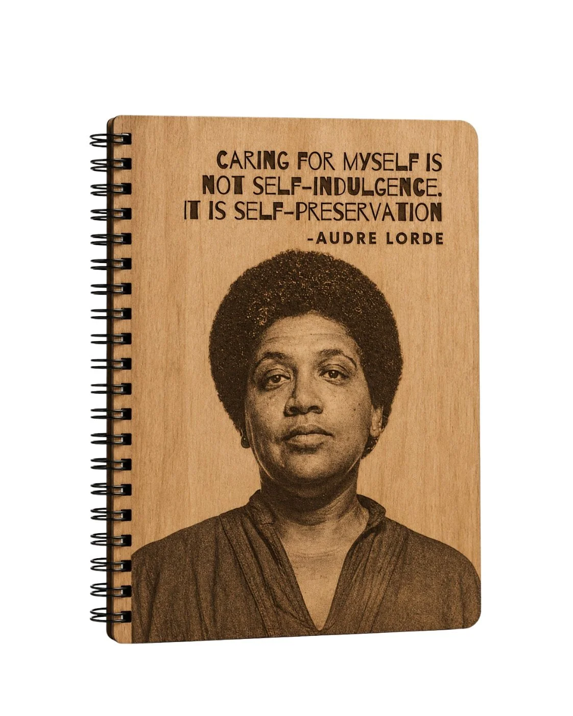 Audre Lorde Engraved Portrait Wood Journal