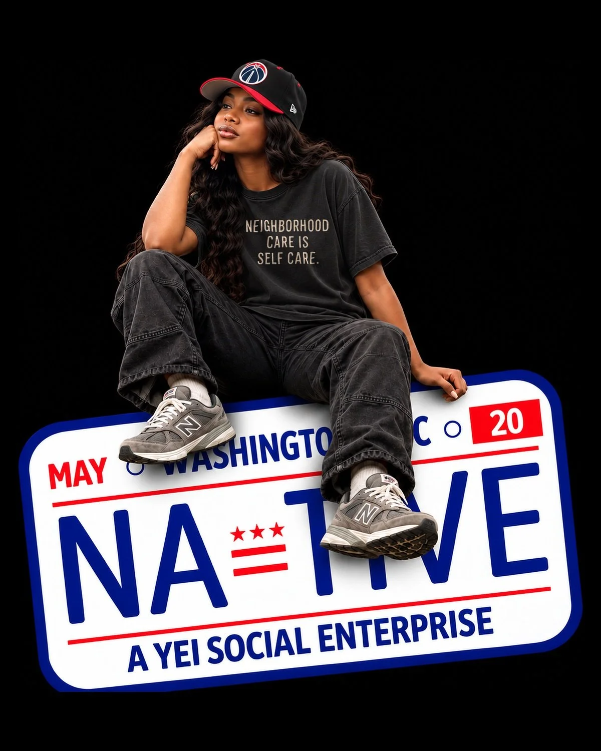 05_lifestyle-woman_black__2026-10-21_BT_NativeDC_NCM-TS-03-TBD_neighborhood-care-is-self-care-tee-black_lifestyle-plate-woman_CONCEPTUAL_1200x1500_v03-tpl_DRAFT_AI_MOCKUP.jpg