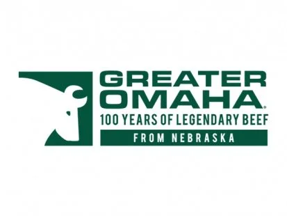 Logo for Greater Omaha, celebrating 100 years of legendary beef from Nebraska.