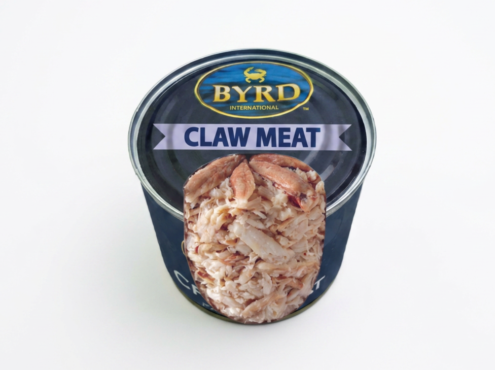 Can of BYRD Claw Meat with a scoop of the meat in front of it.