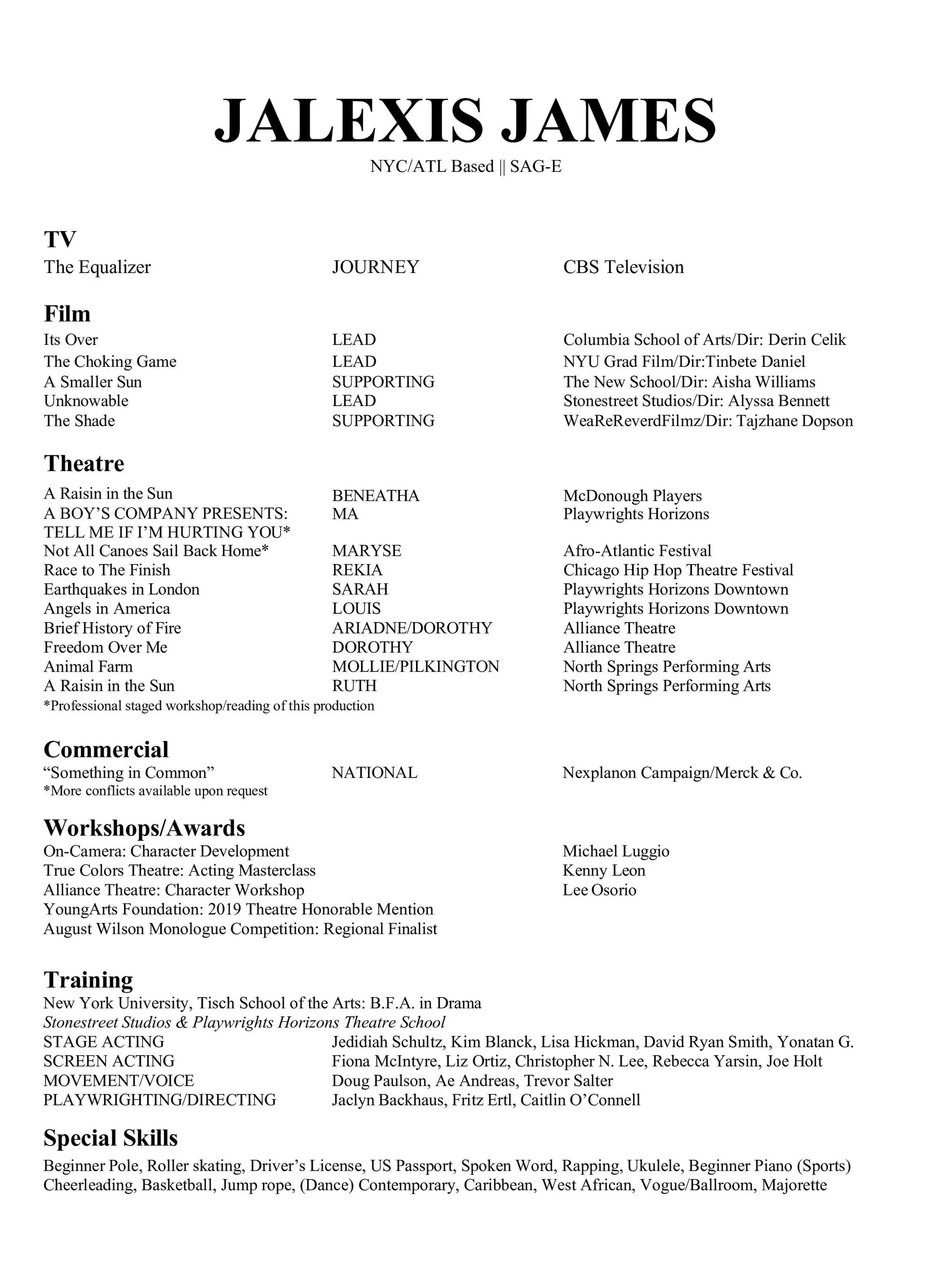 JALEXIS JAMES ACTING RESUME