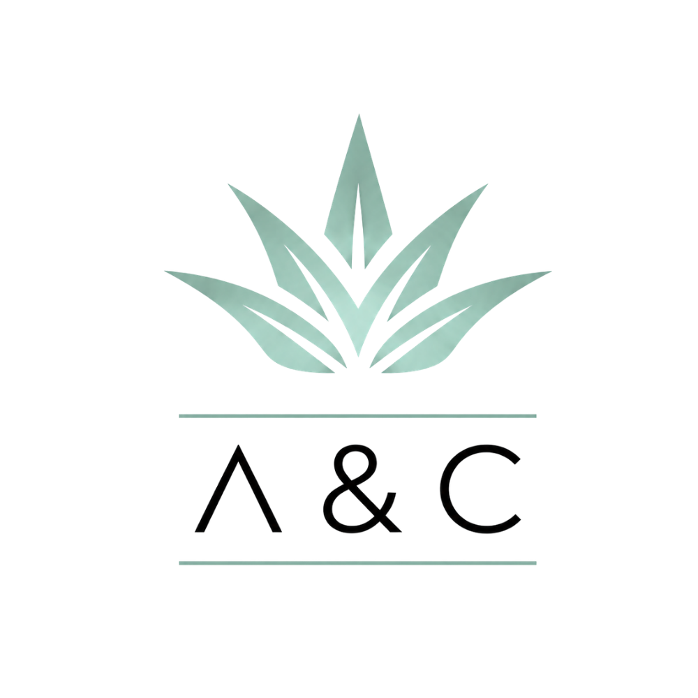 A logo featuring a stylized aloe vera plant with leaves, and the text 'A&C' with two horizontal lines above and below the text.