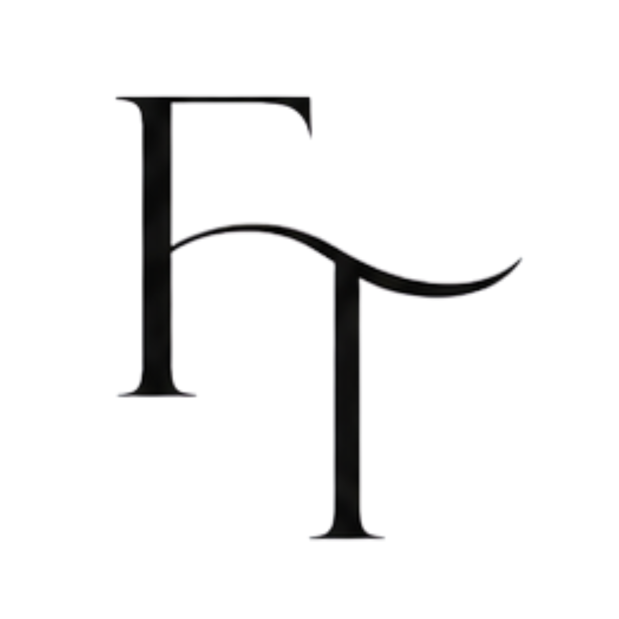 Close-up of a black letter 'FT' on a white background.