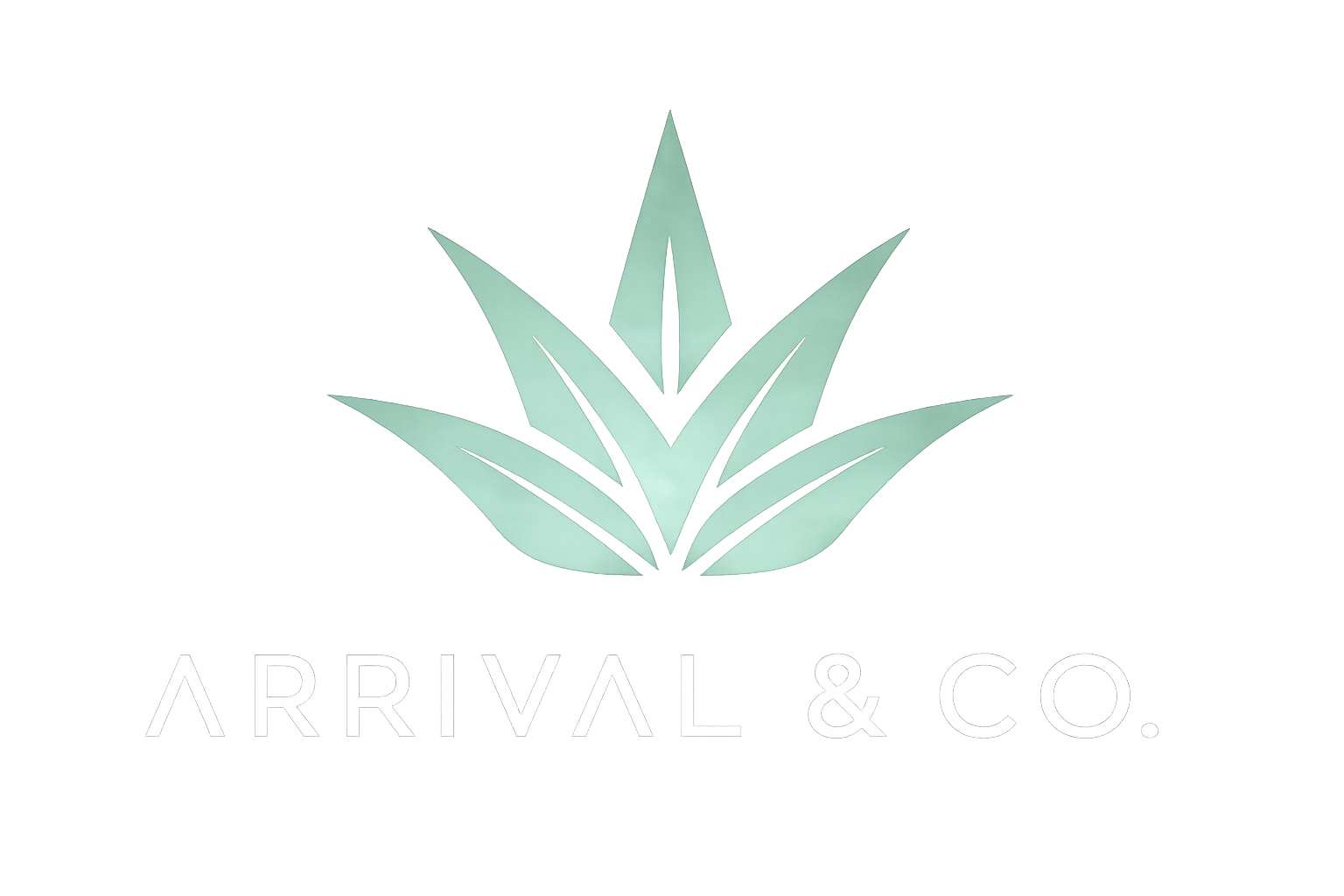 A stylized leaf logo with the phrase 'ARRIVAL & CO.' in white capital letters underneath.