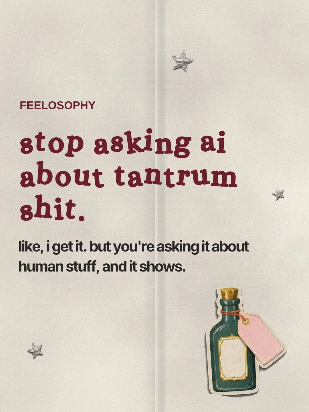 we&rsquo;re ready for this conversation. 🫂 here at feelosophy we&rsquo;re getting messy in the deep end of the real human emotions. ai can&rsquo;t help you there.