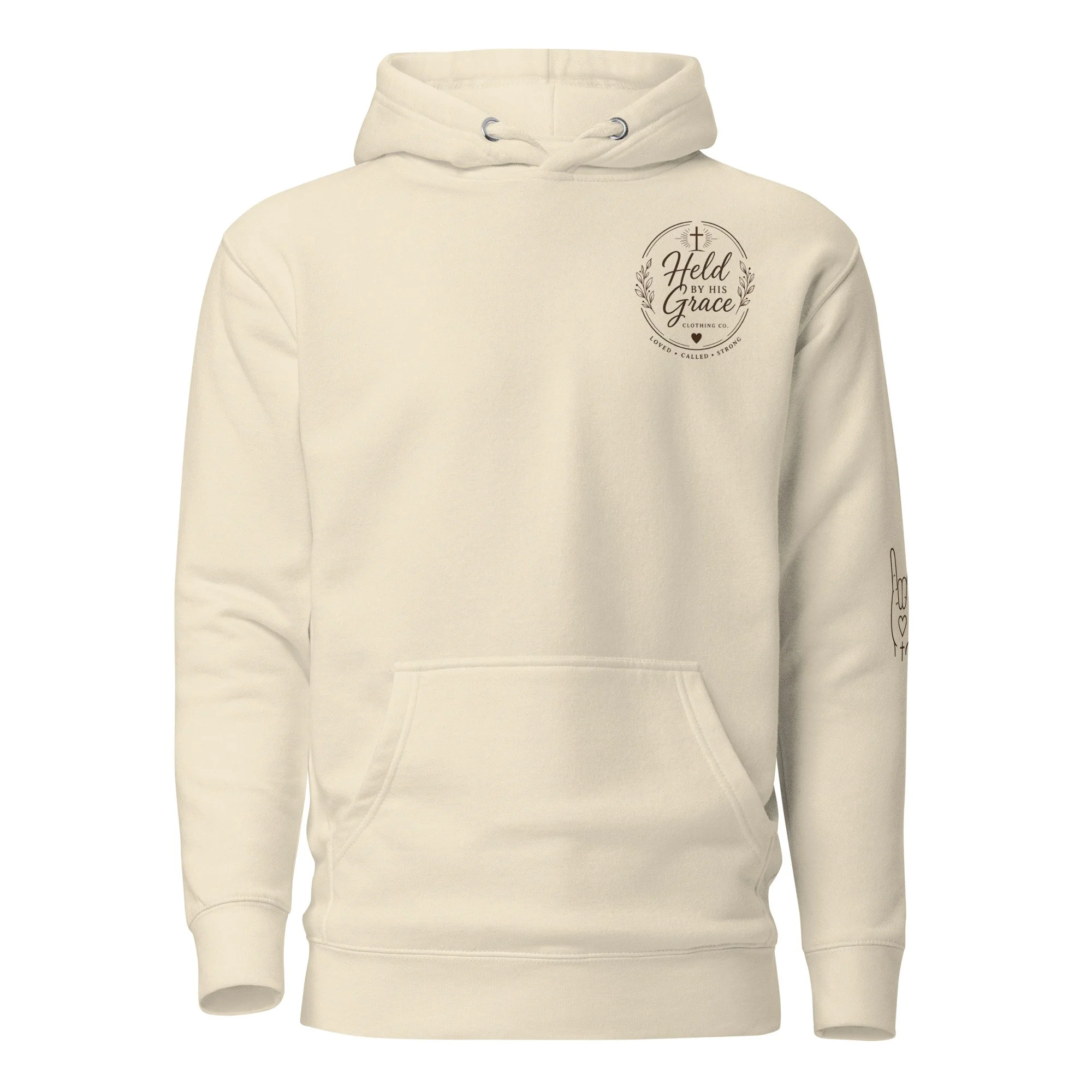 Held by His Grace Signature Hoodie | Chocolate Logo