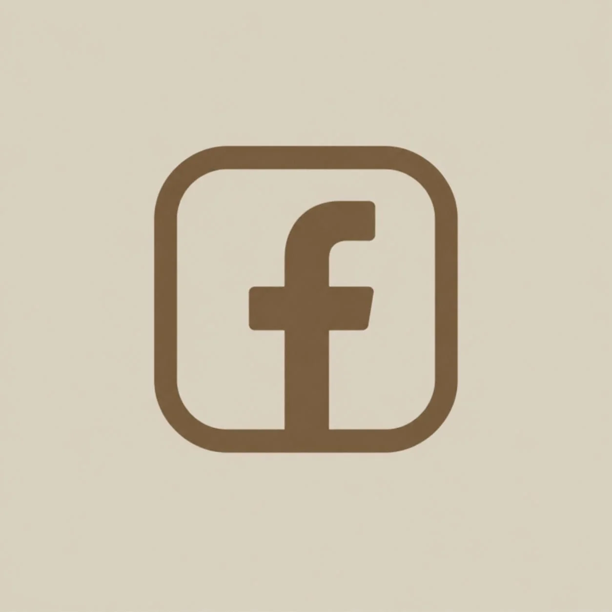 Brown Facebook logo on a light beige background