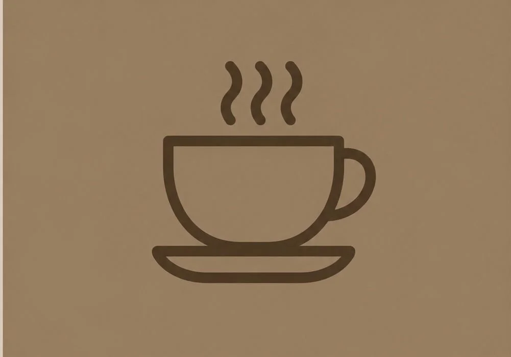 Icon of a steaming coffee cup on a saucer.