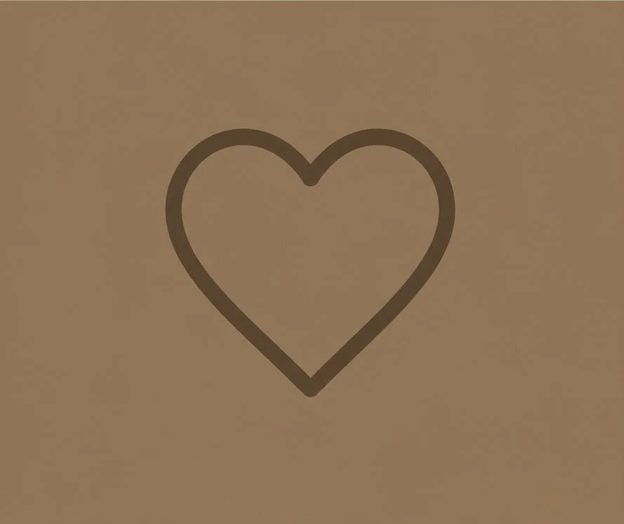 A simple black outline of a heart on a tan background.