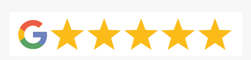 Google logo followed by five gold stars representing a five-star rating
