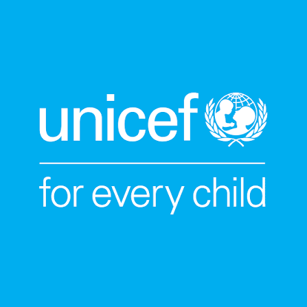 UNICEF logo with the slogan 'for every child' on a blue background.