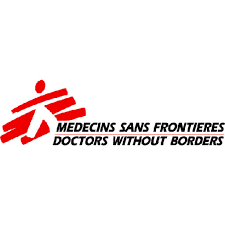 Medecins Sans Frontieres logo with red abstract figure and black text stating 'Doctors Without Borders'.